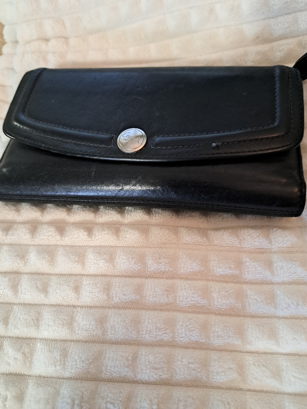 Black Leather Women's Wallet Clutch with Silver Accent